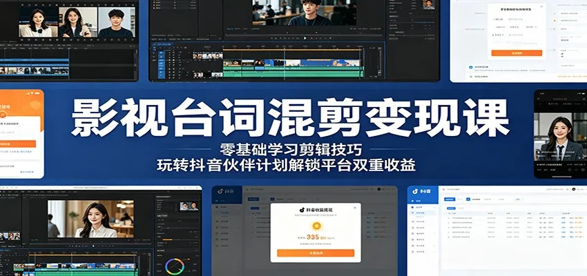 影视台词混剪变现课：零基础学习剪辑技巧，玩转抖音伙伴计划解锁平台双重收益-33资源网