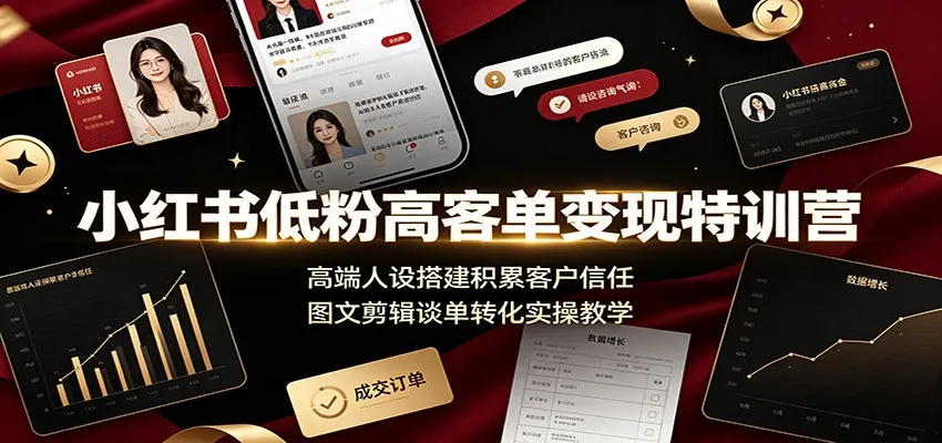 小红书低粉高客单变现特训营:高端人设搭建积累客户信任,图文剪辑谈单转化实操教学 小红书低粉高客单变现特训营:高端人设搭建积累客户信任,图文剪辑谈单转化实操教学