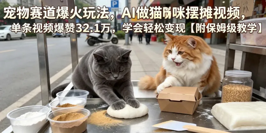 宠物赛道爆火玩法,AI做猫咪摆摊视频,单条视频爆赞32.1万,学会轻松变现【附保姆级教学】-33资源网