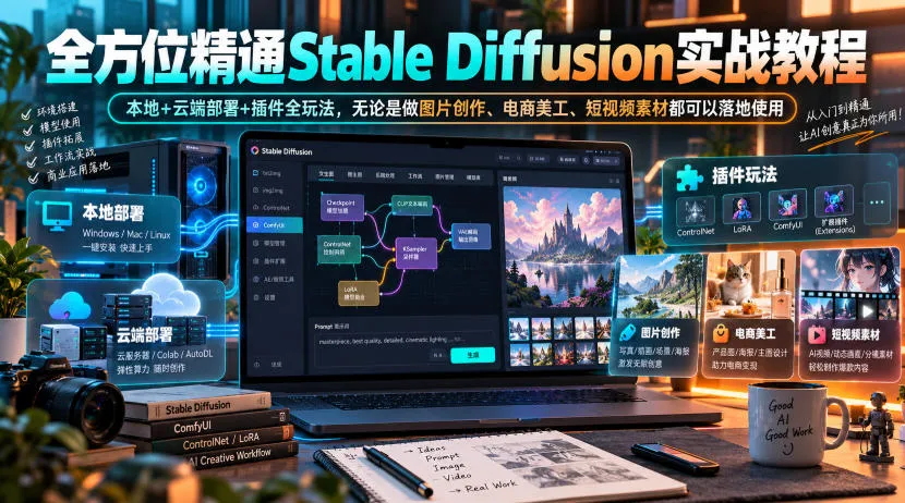 全方位精通Stable Diffusion实战教程|本地+云端部署+插件全玩法,无论是做图片创作、电商美工、短视频素材都可以落地使用-33资源网