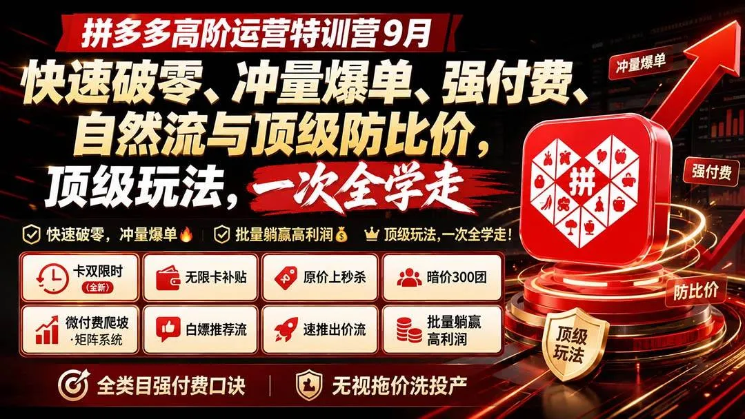 （20155期）拼多多高阶运营特训营9月：快速破零、冲量爆单、强付费、自然流与顶级防比价， 顶级玩法，一次全学走-33资源网