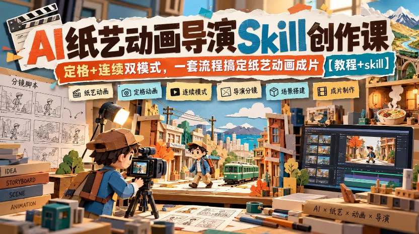 AI纸艺动画导演Skill创作课|定格+连续双模式,一套流程搞定纸艺动画成片【教程+skill】-33资源网