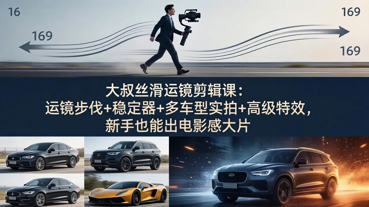 大叔丝滑运镜剪辑课：运镜步伐+稳定器+多车型实拍+高级特效，新手也能出电影感大片-33资源网