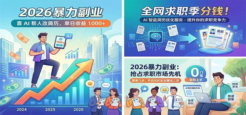 2026暴力副业：靠AI帮人改简历，单日收益1000+，全网求职季分钱-33资源网