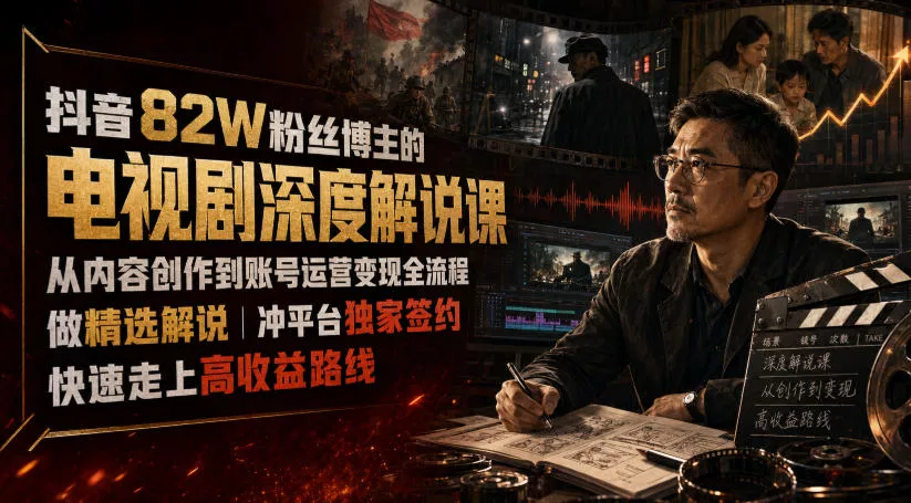 抖音82W粉丝博主的电视剧深度解说课,从内容创作到账号运营变现全流程,做精选解说,冲平台独家签约,快速走上高收益路线-33资源网