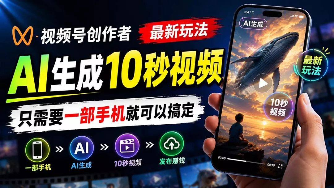视频号创作者最新玩法，AI生成10秒视频，只需要一部手机就可以搞定-33资源网