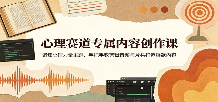 心理赛道专属内容创作课：聚焦心理力量主题，手把手教剪辑音频与片头打造爆款内容-33资源网