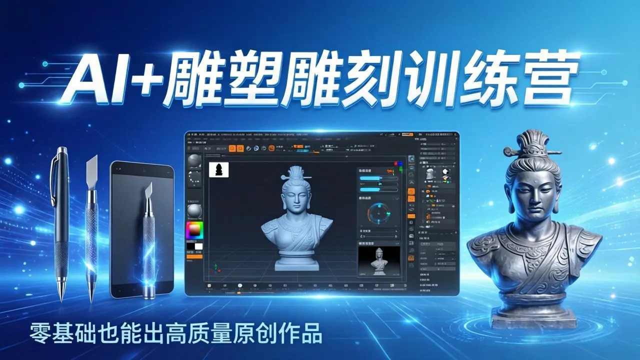 AI+雕塑雕刻训练营：从AI创作、大模型训练到3D雕刻 + 渲染，零基础也能出高质量原创作品-33资源网