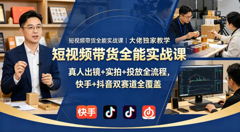 短视频带货全能实战课｜大佬独家教学，真人出镜+实拍+投放全流程，快手+抖音双赛道全覆盖-33资源网