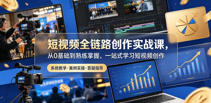 短视频全链路创作实战课，从0基础到熟练掌握，一站式学习短视频创作-33资源网