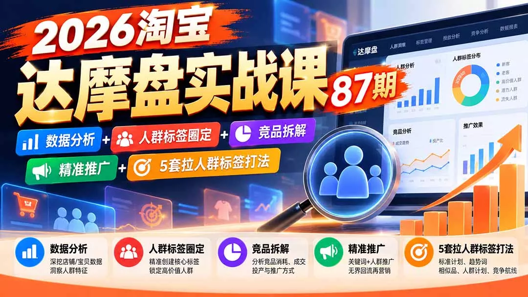 2026淘宝达摩盘实战课87期：数据分析+人群标签圈定+竞品拆解+精准推广+5套拉人群标签打法-33资源网
