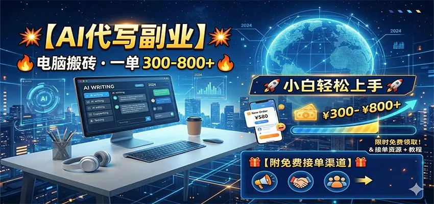 AI代写副业，电脑搬砖，一单300-800+，小白轻松上手，附免费接单渠道-33资源网