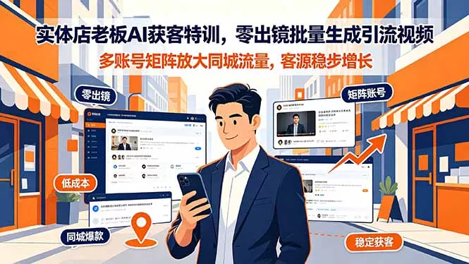 实体店老板AI获客特训,零出镜批量生成引流视频,多账号矩阵放大同城流量,客源稳步增长-33资源网