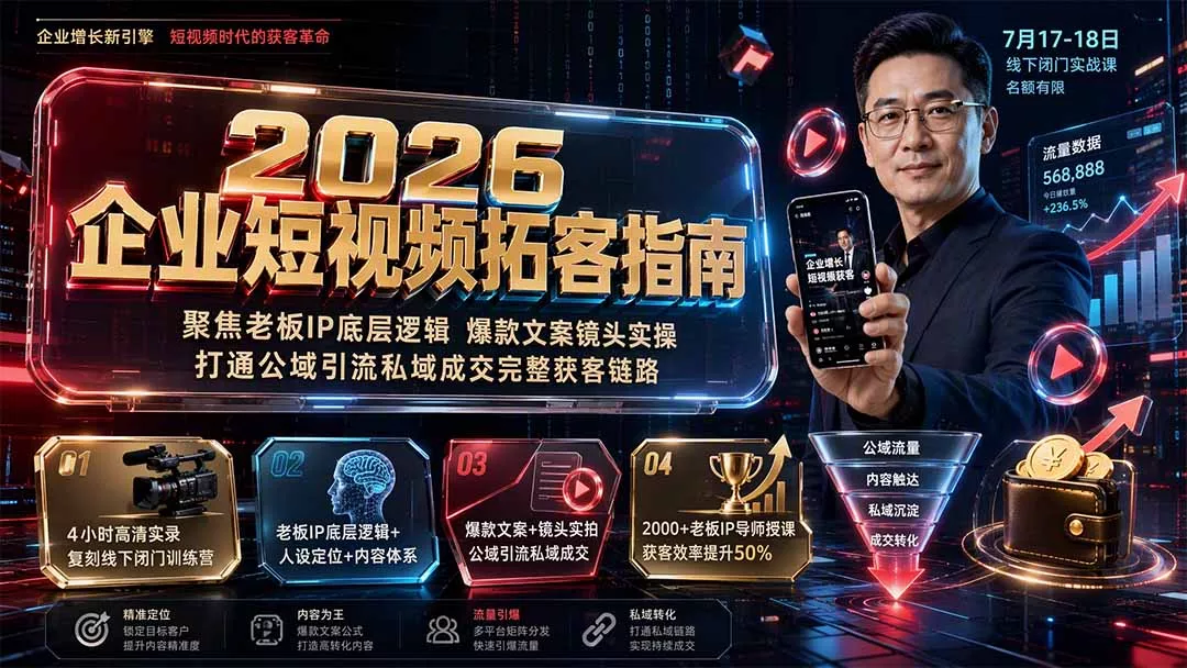 2026企业短视频拓客指南：聚焦老板IP底层逻辑，爆款文案镜头实操，打通公域引流私域成交完整获客链路-33资源网
