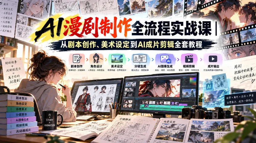 AI漫剧制作全流程实战课|从剧本创作、美术设定到AI成片剪辑全套教程-33资源网