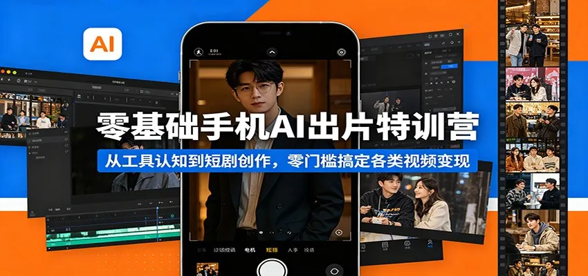 零基础手机AI出片特训营：从工具认知到短剧创作，零门槛搞定各类视频变现-33资源网