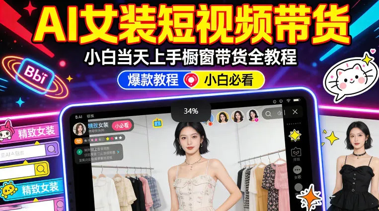 AI女装短视频橱窗带货：小白零门槛当天上手，高佣金爆款轻松賺！-33资源网
