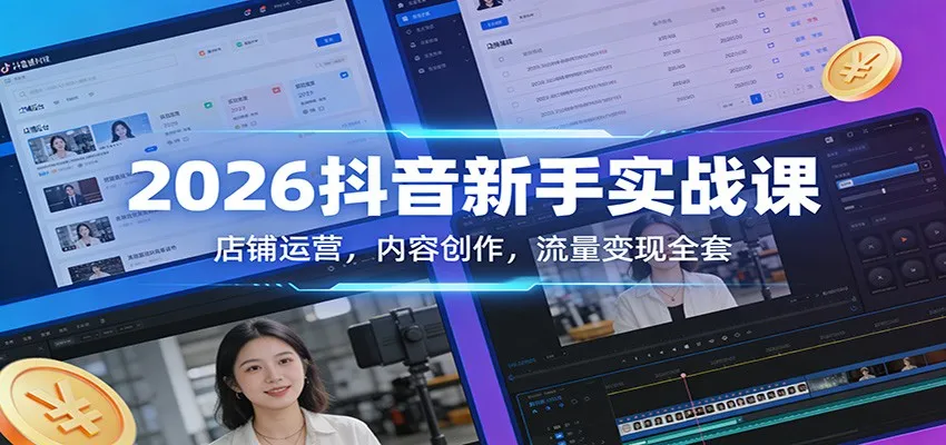 2026抖音新手实战课：店铺运营，内容创作，流量变现全套-33资源网