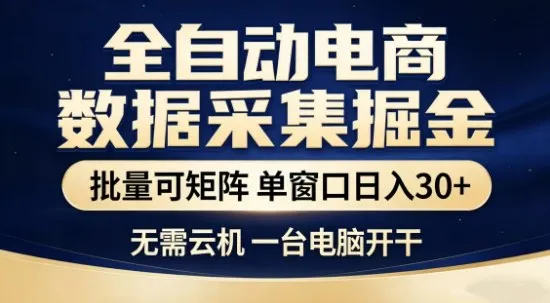 独家电商数据全自动采集项目，批量可矩阵，单窗口轻松日入3张+【揭秘】-33资源网