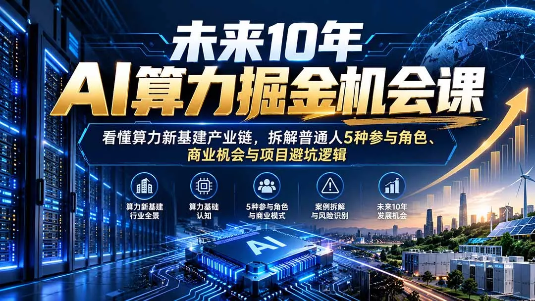 未来10年AI算力掘金机会课：看懂算力新基建产业链，拆解普通人5种参与角色、商业机会与项目避坑逻辑-33资源网