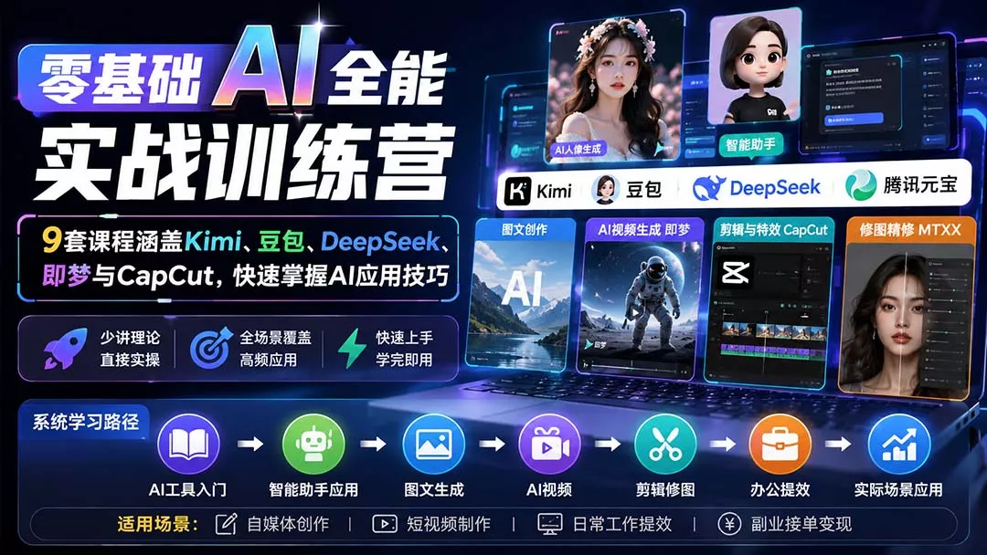 零基础AI全能实战训练营：9套课程涵盖Kimi、豆包、DeepSeek、即梦与CapCut，快速掌握AI应用技巧-33资源网