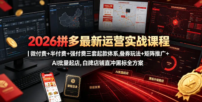 2026拼多多最新运营实战课程｜微付费+半付费+强付费三套起款体系，叠券玩法+矩阵推广+AI批量起店，白牌店铺直冲黑标全方案-33资源网