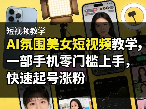 AI氛围美女短视频教学，一部手机零门槛上手，快速起号涨粉-33资源网