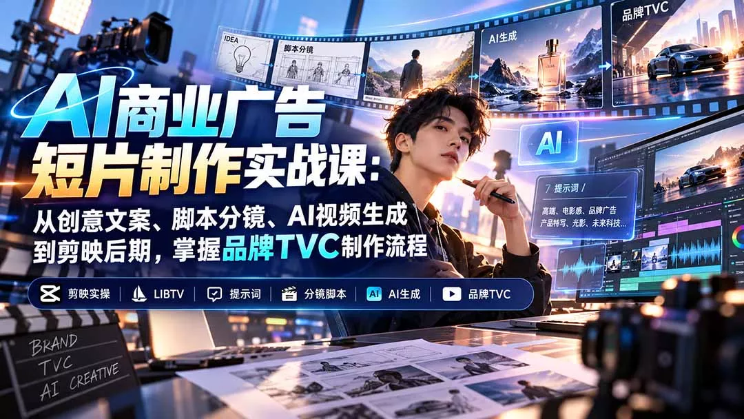 AI商业广告短片制作实战课：从创意文案、脚本分镜、AI视频生成到剪映后期，掌握品牌TVC制作流程-33资源网