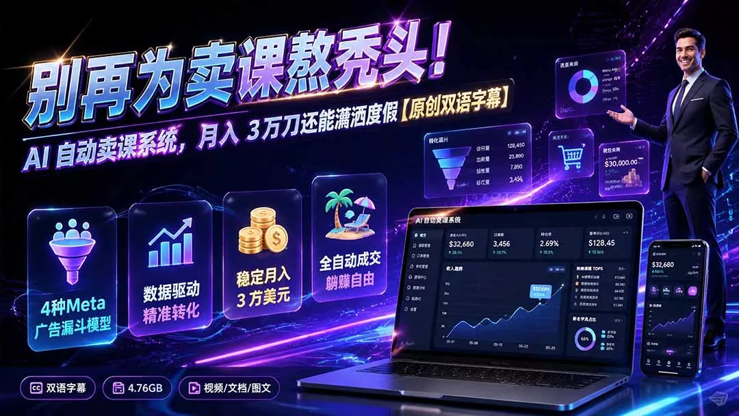 别再为卖课熬秃头！AI 自动卖课系统，月入 3 万刀还能潇洒度假【原创双语字幕】-33资源网
