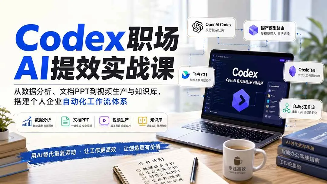 (20057期)Codex职场AI提效实战课:从数据分析、文档PPT到视频生产与知识库,搭建个人企业自动化工作流体系-33资源网