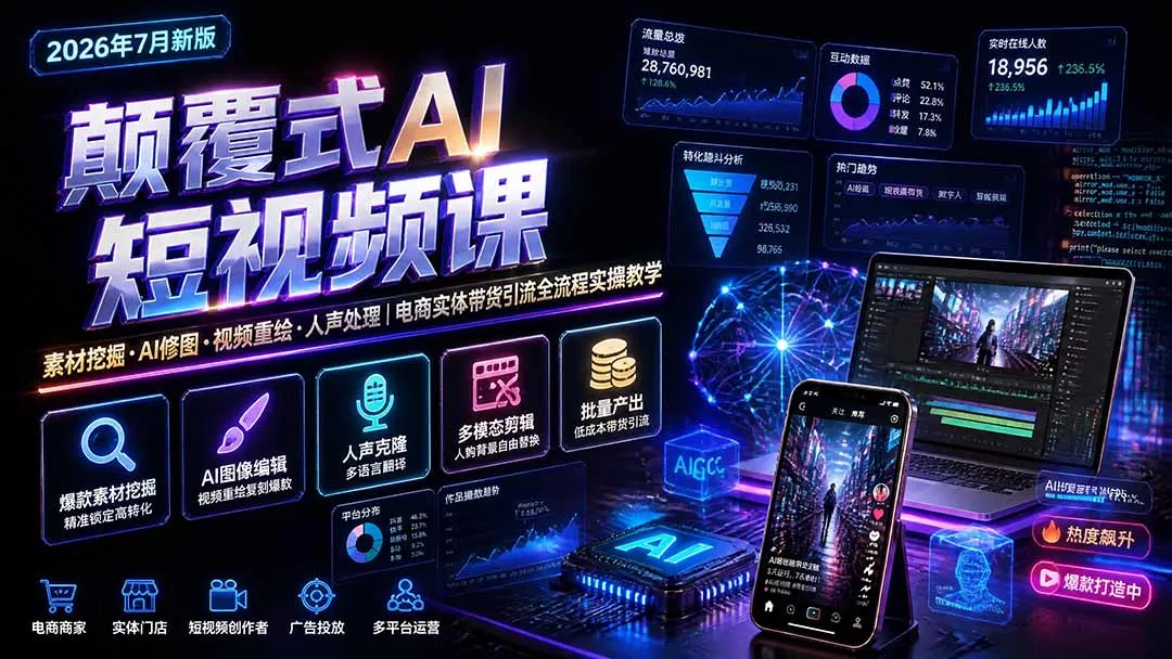 颠覆式AI短视频课-更新|素材挖掘,AI修图,视频重绘,人声处理|电商实体带货引流全流程实操教学 颠覆式AI短视频课-更新|素材挖掘,AI修图,视频重绘,人声处理|电商实体带货引流全流程实操教学