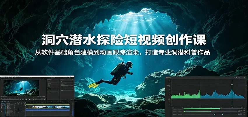 洞穴潜水探险短视频创作课:从软件基础角色建模到动画跟踪渲染,打造专业洞潜科普作品-33资源网