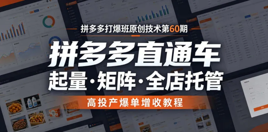 拼多多打爆班原创技术第60期,拼多多直通车,起量・矩阵・全店托管,高投产爆单增收教程-33资源网