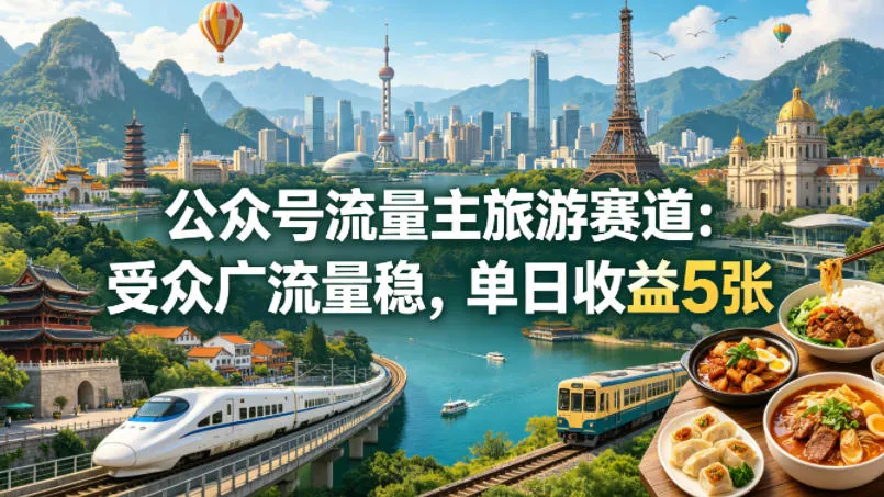 公众号流量主之旅游赛道，受众广+流量稳，平均单日收益5张+-33资源网