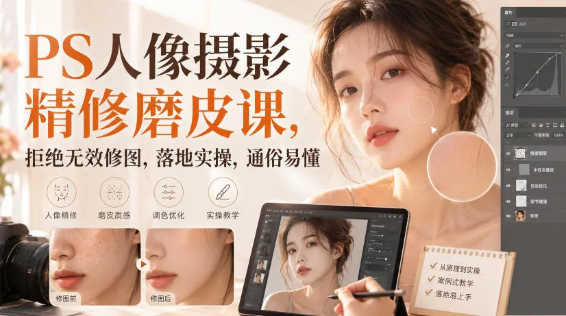 PS人像摄影精修磨皮课，拒绝无效修图，落地实操，通俗易懂-33资源网