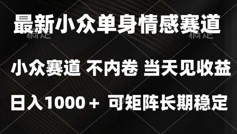 2026最新单身经济掘金项目,简单粗暴,无脑复制粘贴即可,单日收益1k+可矩阵【揭秘】-33资源网