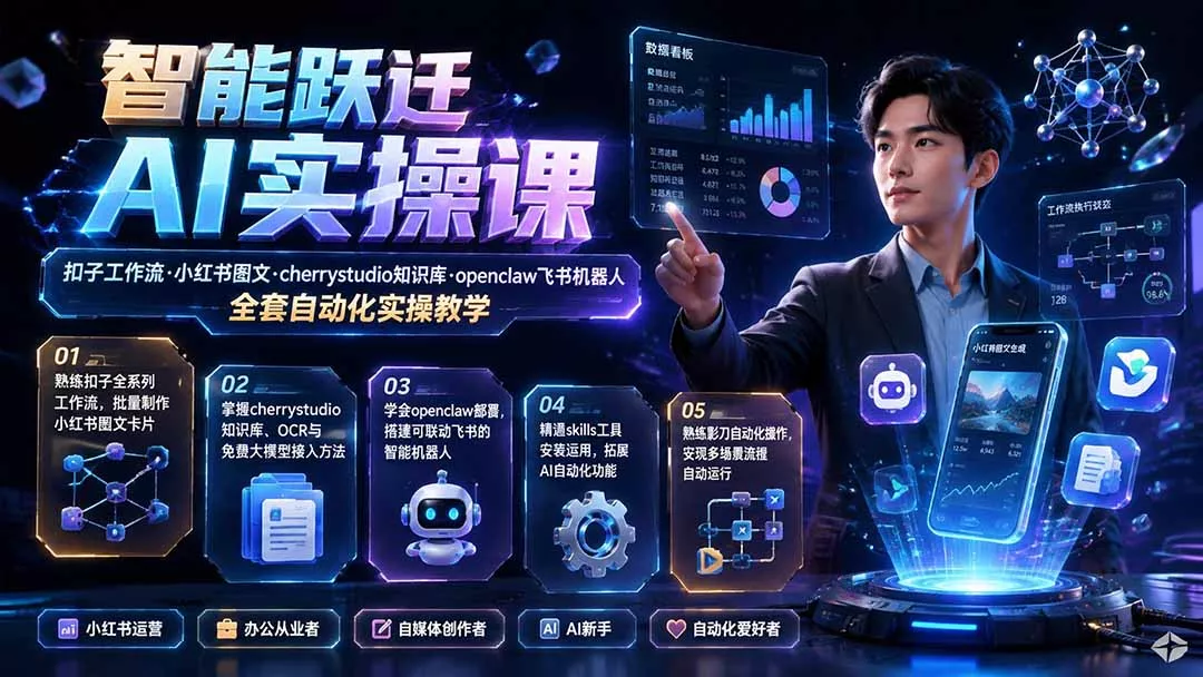 智能跃迁 AI实操课｜扣子工作流小红书图文搭建，cherrystudio知识库openclaw飞书机器人全套自动化实操教学-33资源网