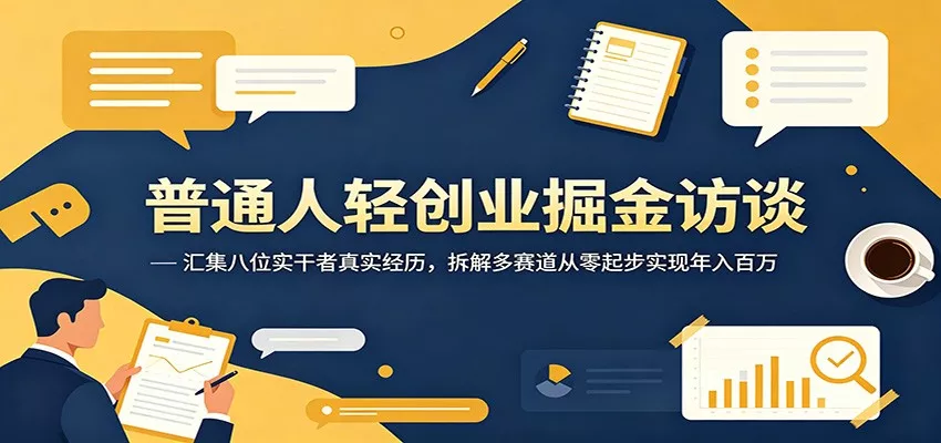 普通人轻创业掘金访谈：汇集八位实干者真实经历，拆解多赛道从零起步实现年入百万-33资源网