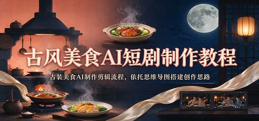古风美食AI短剧制作教程：古装美食AI制作剪辑流程，依托思维导图搭建创作思路-33资源网