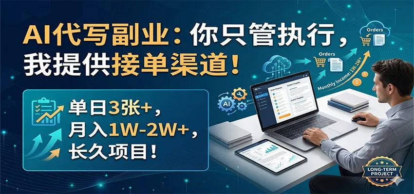 AI代写副业：你只管执行，我提供接单渠道！单日3张+，月入1W-2W+，长久项目-33资源网