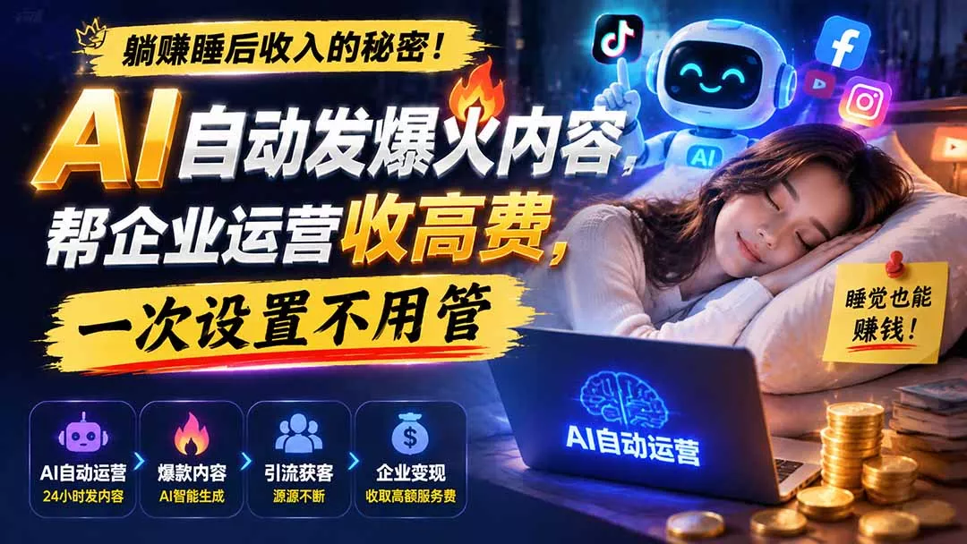 躺赚睡后收入的秘密！AI 自动发爆火内容，帮企业运营收高费，一次设置不用管【原创双语字幕】-33资源网