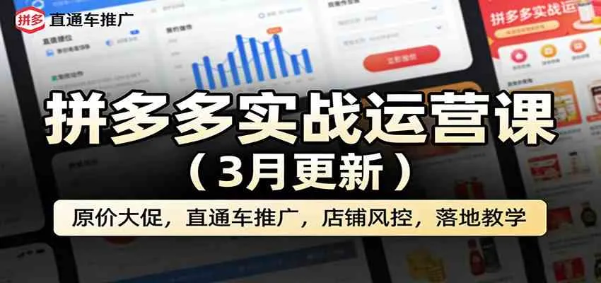 拼多多实战运营课（3月更新）：原价大促，直通车推广，店铺风控，落地教学-33资源网