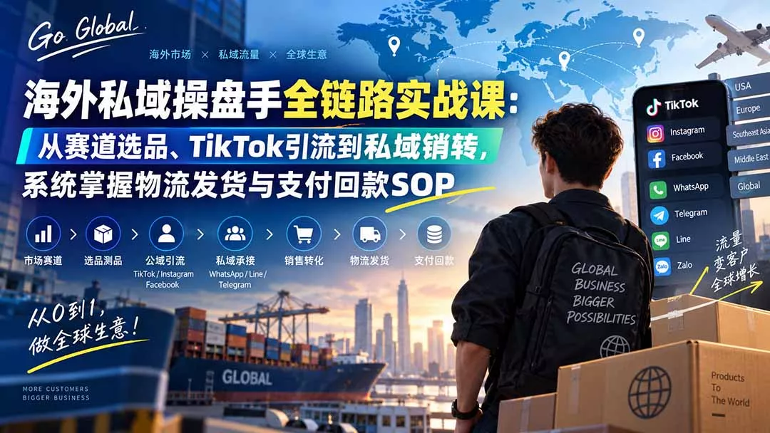 海外私域操盘手全链路实战课：从赛道选品、TikTok引流到私域销转，系统掌握物流发货与支付回款SOP-33资源网