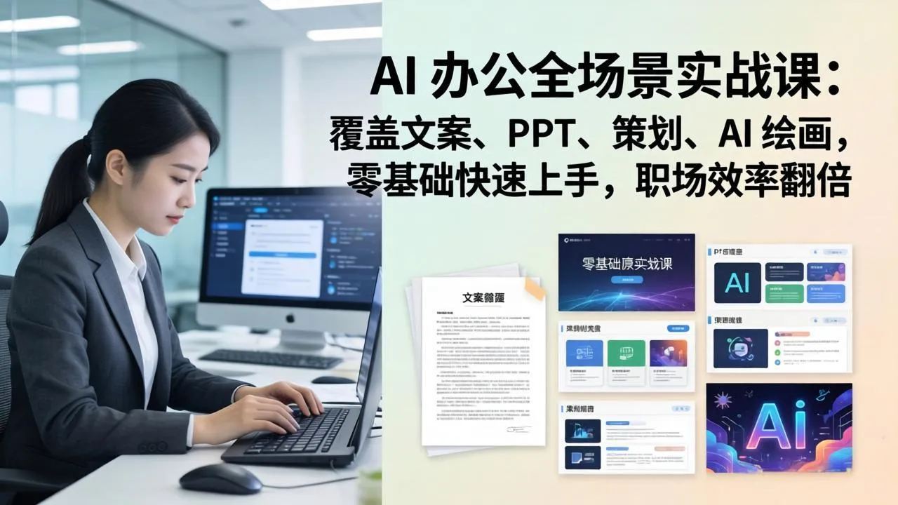 AI 办公全场景实战课：覆盖文案、PPT、策划、AI 绘画，零基础快速上手，职场效率翻倍-33资源网