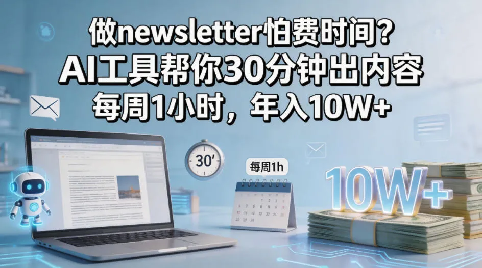 做newsletter怕费时间？AI工具帮你30分钟出内容，每周1小时，年入10W+！【原创双语字幕】-33资源网