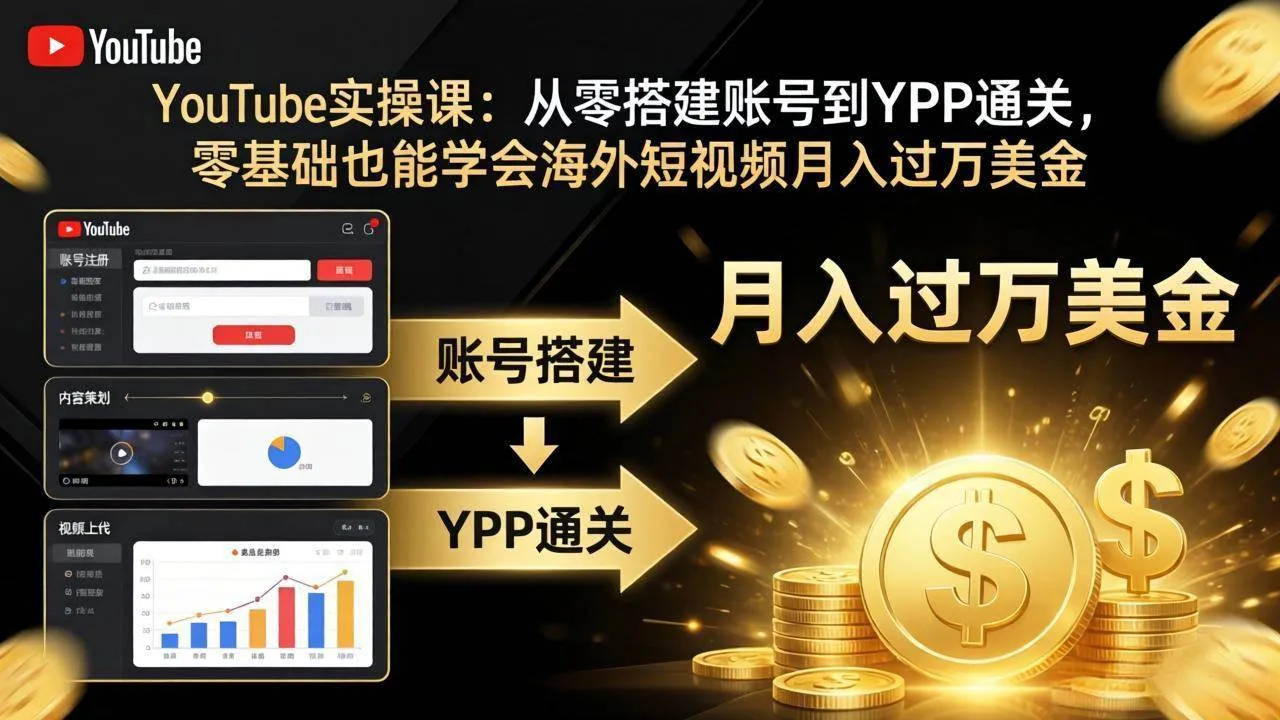 （17897期）YouTube实操课：从零搭建账号到YPP通关，零基础也能学会海外短视频月入过万美金-33资源网