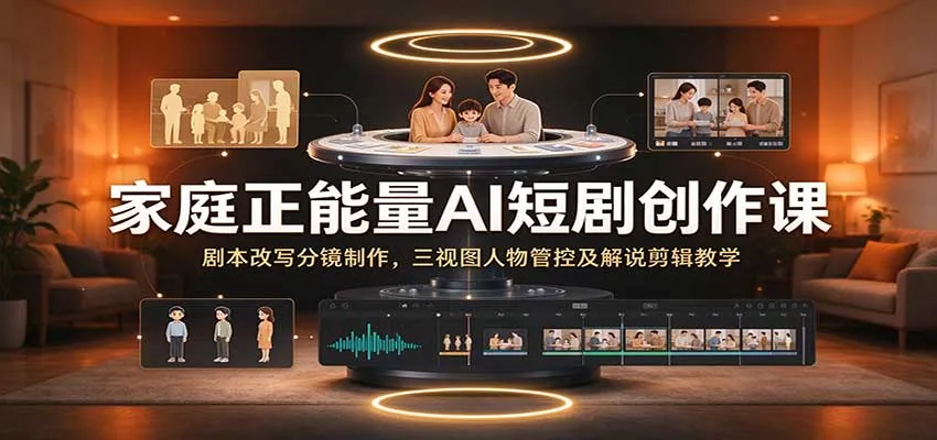 家庭正能量AI短剧创作课：剧本改写分镜制作，三视图人物管控及解说剪辑教学-33资源网