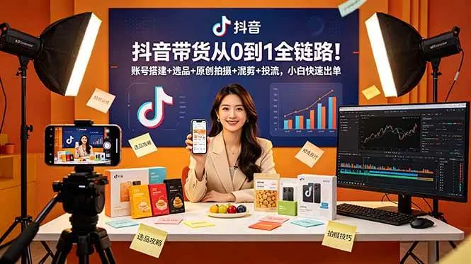 (18963期)抖音带货从0到1全链路!账号搭建+选品+原创拍摄+混剪+投流,小白快速出单-33资源网