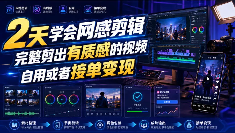 2天学会网感剪辑,完整剪出有质感的视频,自用或者接单变现-33资源网