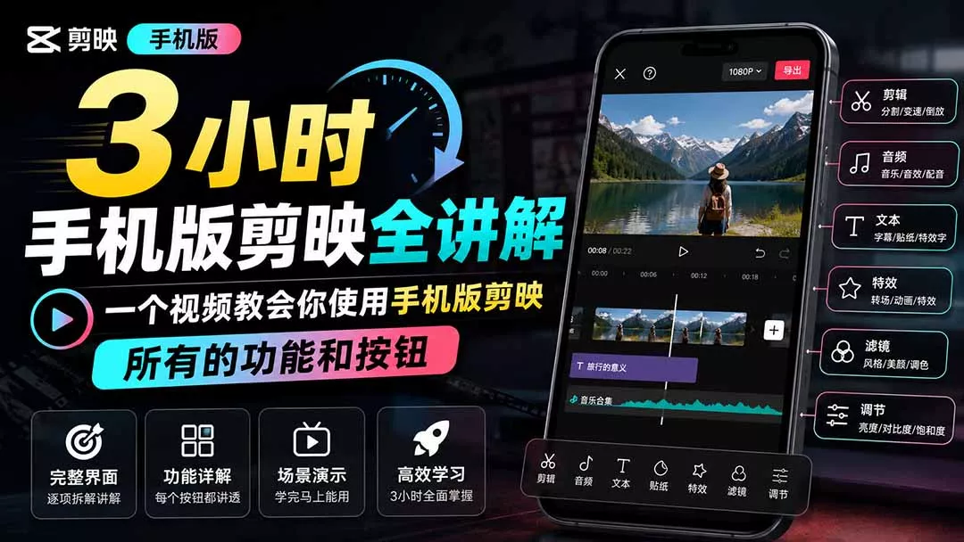 3小时手机版剪映全讲解,一个视频教会你使用手机版剪映,所有的功能和按钮 3小时手机版剪映全讲解,一个视频教会你使用手机版剪映,所有的功能和按钮